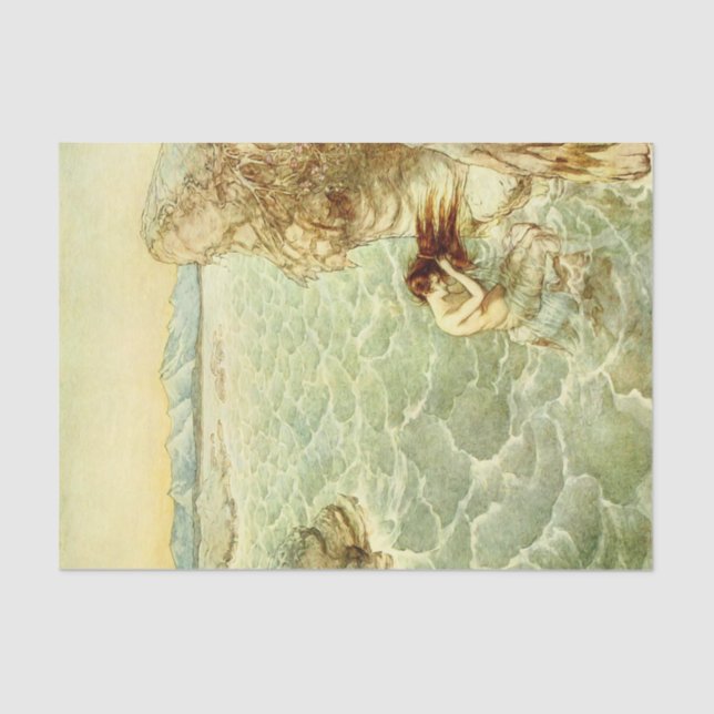 Papier Mousseline Arthur Rackham Illustration Nymphe sur un rocher (Recto)