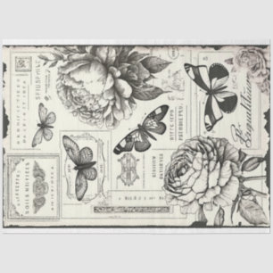 Papier Mousseline Artiste Grand Papillon Peony Vintage Noir Blanc