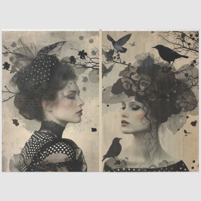 Papier Mousseline Artistes Mélange Média Crème Noire Grands Visages (Recto)