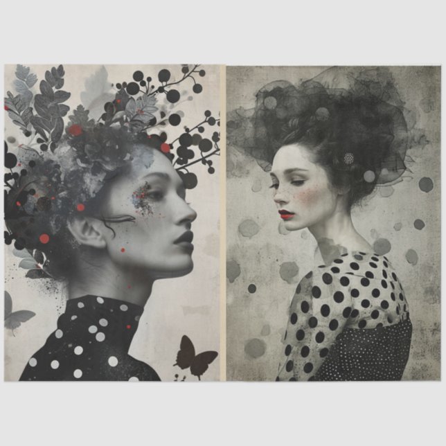 Papier Mousseline Artistes Mélange Média Noir Blanc Crème Gros Visag (Recto)