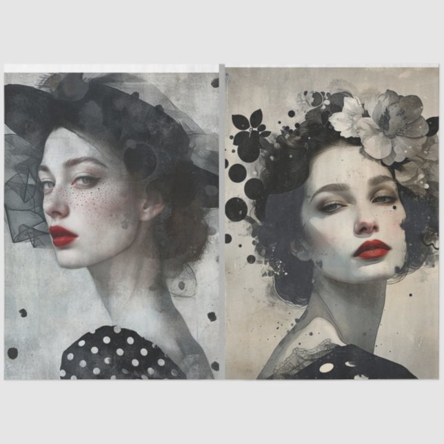 Papier Mousseline Artistes Mélange Média Noir Blanc Gros Visages (Recto)