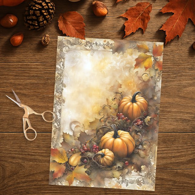 Papier Mousseline Artistic Rustic Automne Citrouille et Feuilles Aut (Créateur téléchargé)