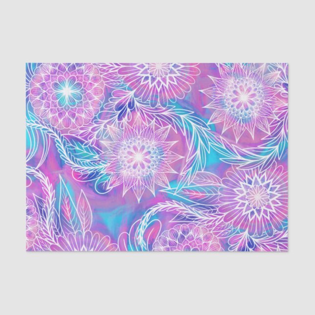 Papier Mousseline Artsy Girly Purple Aqua Floral Illustration dessin (Recto)