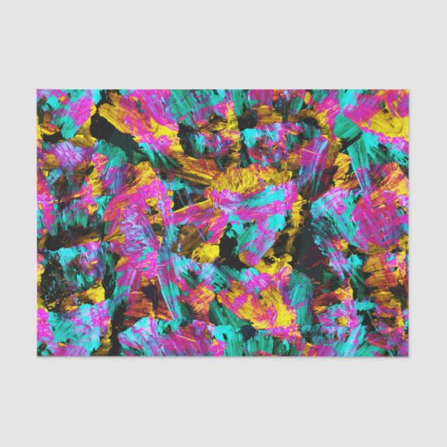 Papier Mousseline Artsy Moderne Neon Couleurs Noir Abstrait Peinture (Recto)