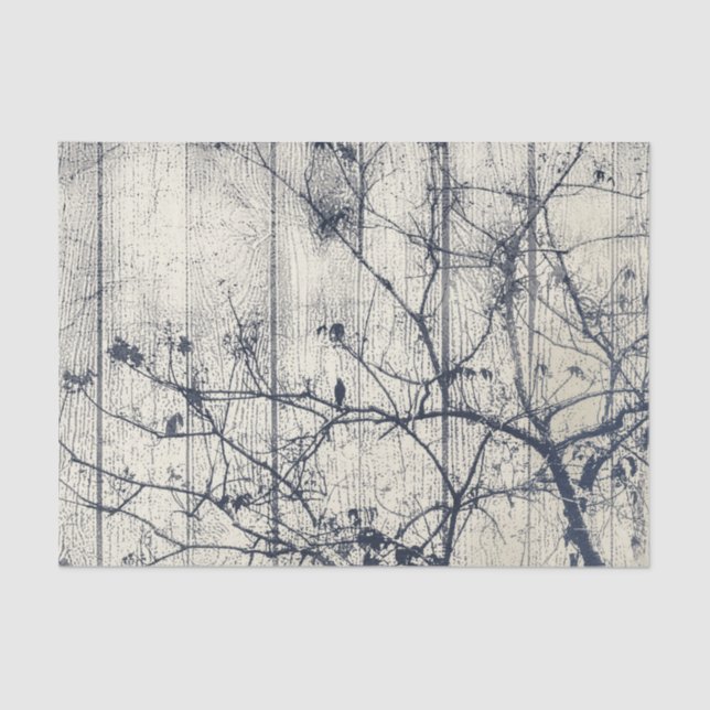 Papier Mousseline Artwork de Motif Botanique Noir et Blanc (Recto)