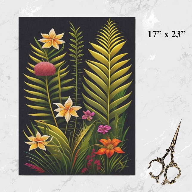 Papier Mousseline Artwork floral vert tropical Grand (Créateur téléchargé)