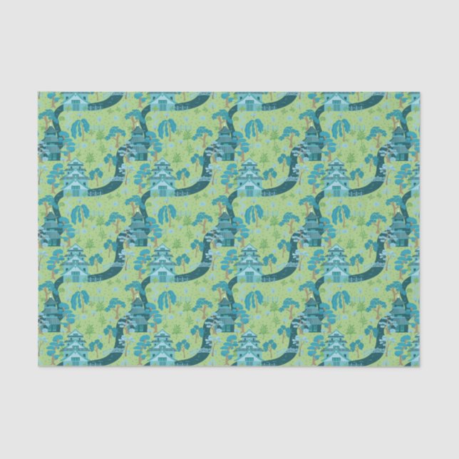 Papier Mousseline Asian Pattern Blue Green (Recto)
