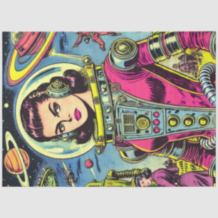 Papier Mousseline Astronaut Femme Vintage de BD Sci-Fi