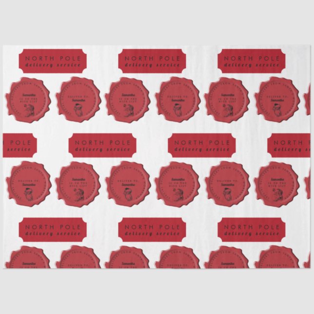 Papier Mousseline Atelier père Noël Nom personnalisé Timbre de Noël (Recto)