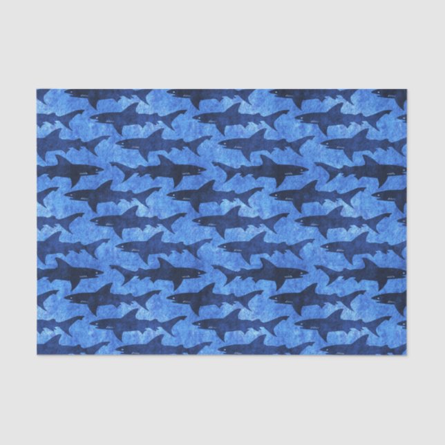 Papier Mousseline Attaque bleue de requin d'océan (Recto)