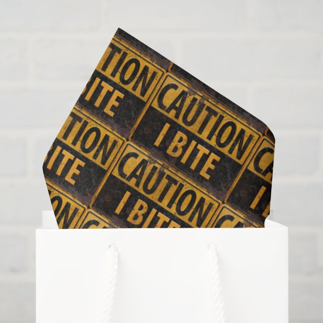Papier Mousseline ATTENTION - I BITE rouille panneau d'avertissement (Sac cadeau)