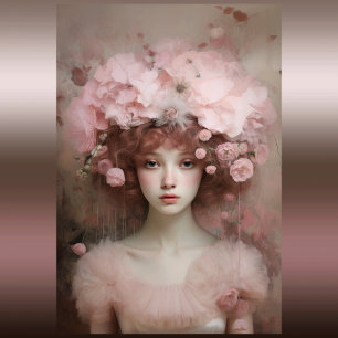 Papier Mousseline Auburn Beauty - Portrait et fleurs d'une femme