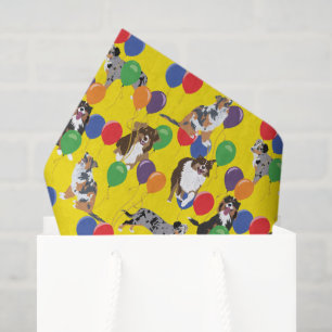 Papier Mousseline Aussies Australian Shelpherds et Balloons du Parti