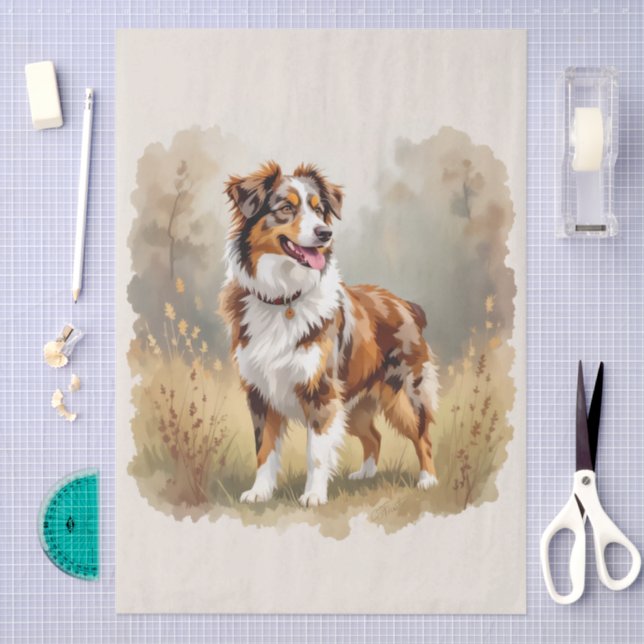 Papier Mousseline Australian Shepherd Dog Red Merle Aussie (Artisanat)