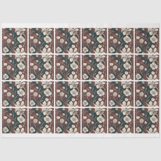 Papier Mousseline AutAutomne Fleurs Noir Découpage Carrelé (Recto)