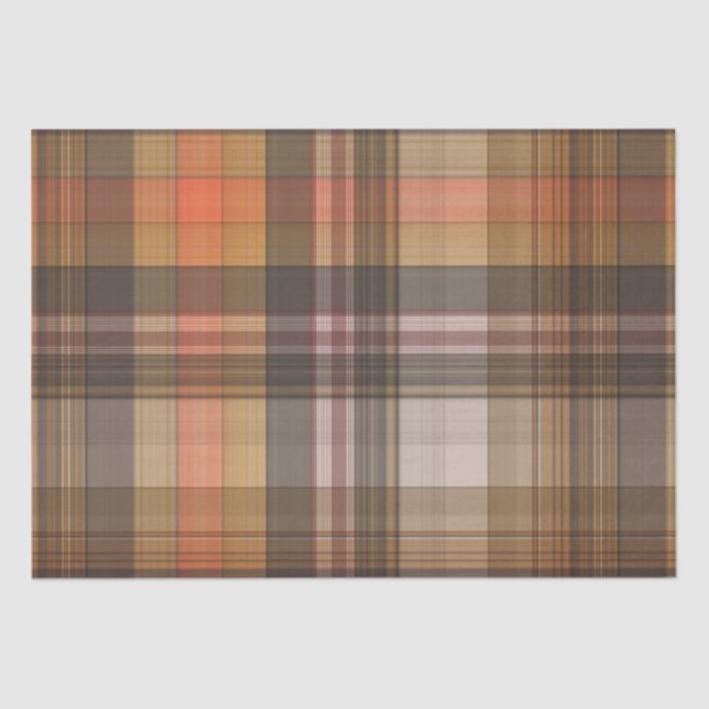 Papier Mousseline Automne Brown et Orange Plaid (Recto)