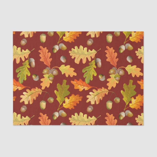 Papier Mousseline Automne Chêne Feuilles et Acorns Nature (Recto)