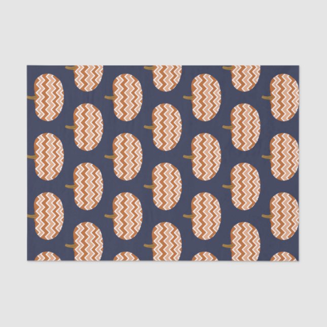 Papier Mousseline Automne Chevron Citrouilles et Marine (Recto)