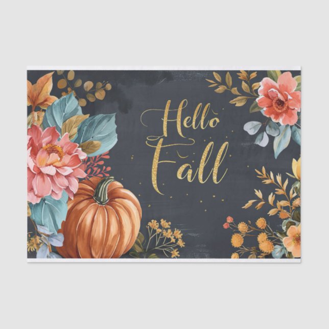 Papier Mousseline Automne Citrouille Automne Feuilles Rustique Décou (Recto)