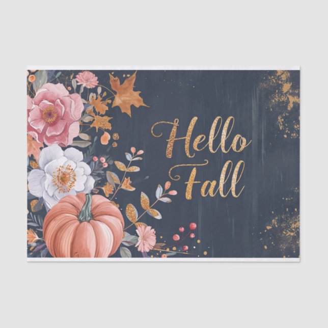 Papier Mousseline Automne Citrouille Automne Feuilles Rustique Décou (Recto)