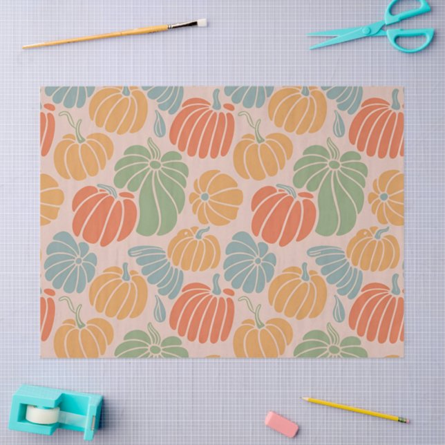 Papier Mousseline Automne Citrouille  Enveloppement papier Motif Aut (Artisanat)