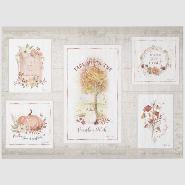 Papier Mousseline Automne Citrouille Floral Automne Arbre Feuille Dé (Recto)