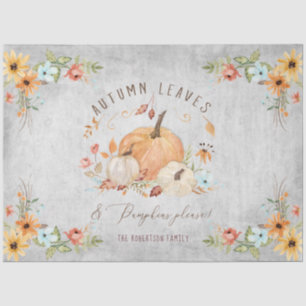 Papier Mousseline Automne Feuilles Florales Citrouilles Orange en Bl