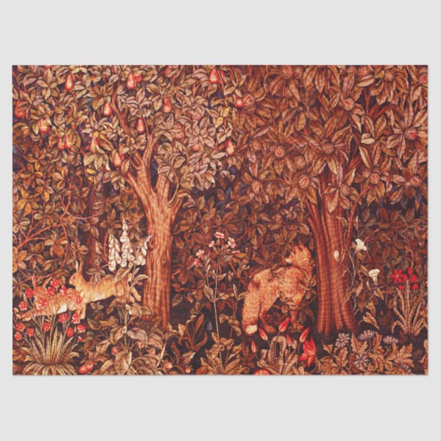 Papier Mousseline AUTOMNE FOREST ANIMALS Hares, Fox, Brown rouge Flo (Recto)