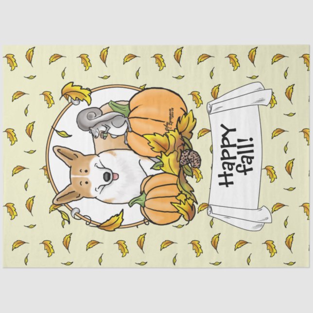 Papier Mousseline Automne Pembroke Welsh Corgi (rouge 1) Citrouille  (Recto)