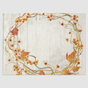 Papier Mousseline Automne Wreath Fall Feuilles Rustique Barne Bois