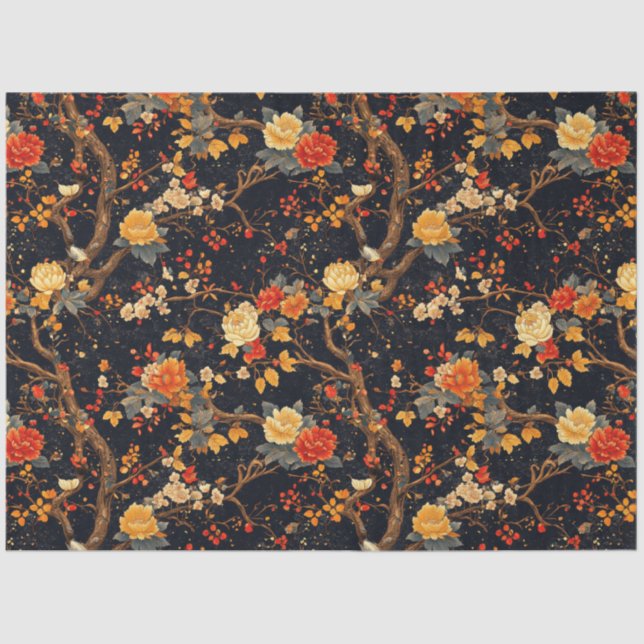 Papier Mousseline Autumn Black Orange Leaf Chinoiserie (Recto)