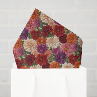 Papier Mousseline Autumn Colorful Dahlia Embroidery Floral