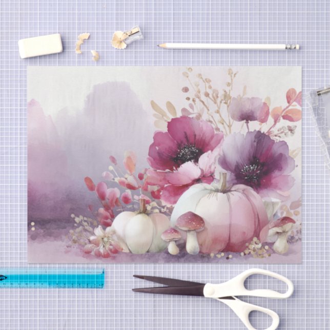 Papier Mousseline Autumn Pumpkins and Flowers Fall Pattern Decoupage (Artisanat)