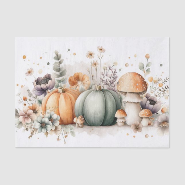 Papier Mousseline Autumn Pumpkins and Flowers Fall Pattern Decoupage (Recto)