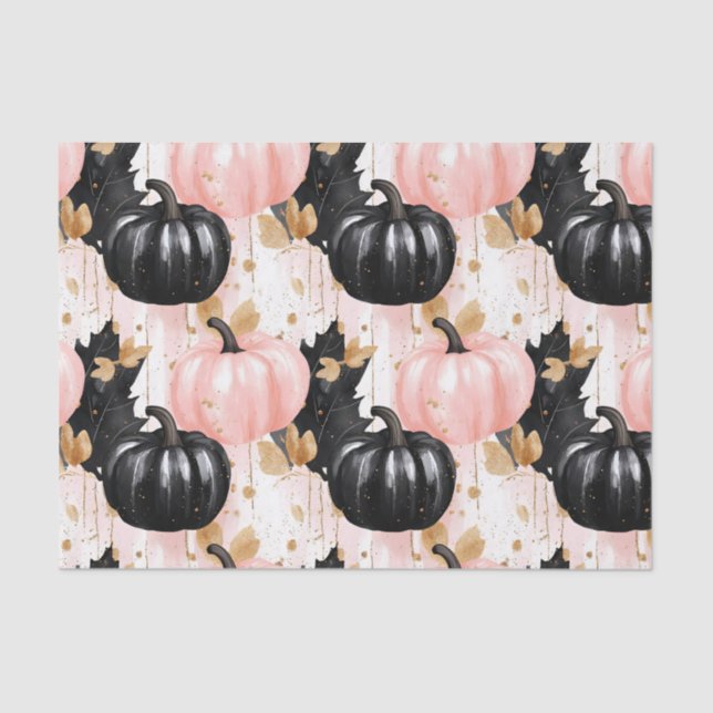 Papier Mousseline Autumn Pumpkins and Leaves Fall Pattern Decoupage (Recto)