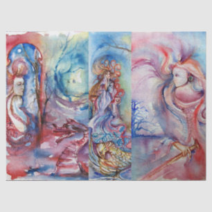 Papier Mousseline AVALON, DAME DU LAC, MORGANA Imaginaire bleu rose