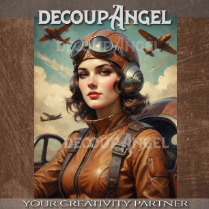 Papier Mousseline Aviateur rétro avec avions de guerre dans le style