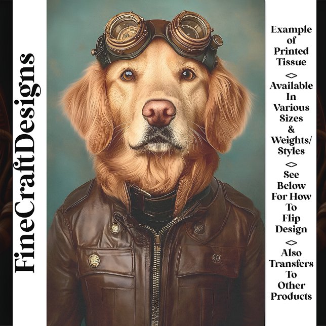 Papier Mousseline Aviateur Steampunk Retriever doré AS7 Découpage (Créateur téléchargé)