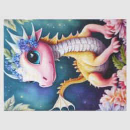 Papier Mousseline Baby Dragon Space Flowers Art