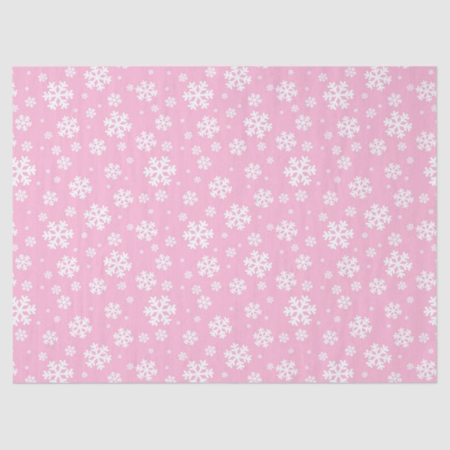 Papier Mousseline Baby Motif des flocons de neige rose et blanc Noël (Recto)