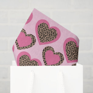 Papier Mousseline Baby Pink Leopard Hearts Party