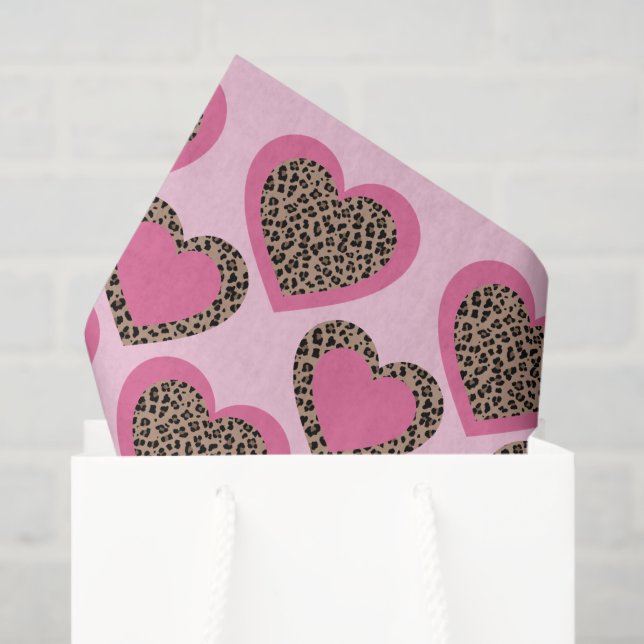 Papier Mousseline Baby Pink Leopard Hearts Party (Sac cadeau)