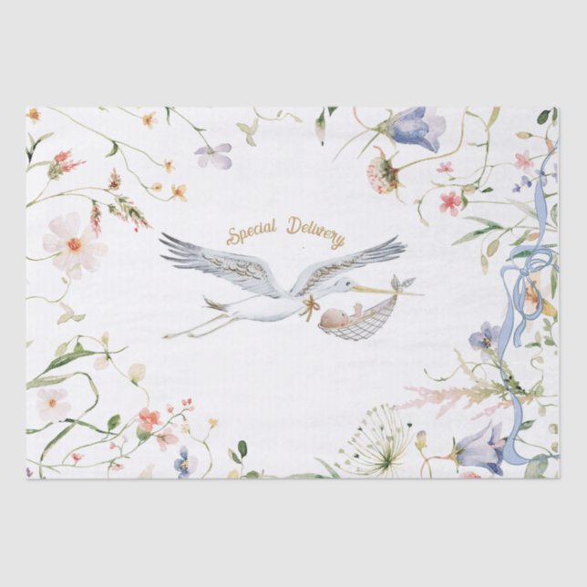 Papier Mousseline Baby shower de ruban Fleur sauvage Stork (Recto)