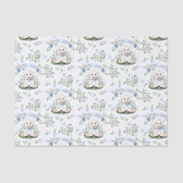 Papier Mousseline Baby shower floral bleu d'agneau (Recto)