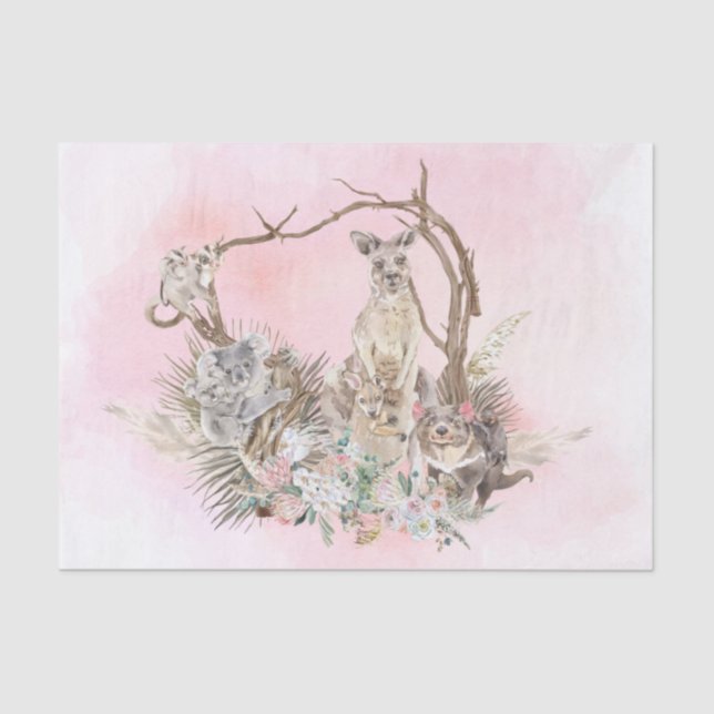 Papier Mousseline Baby shower Mama Australian Animaux rose (Recto)