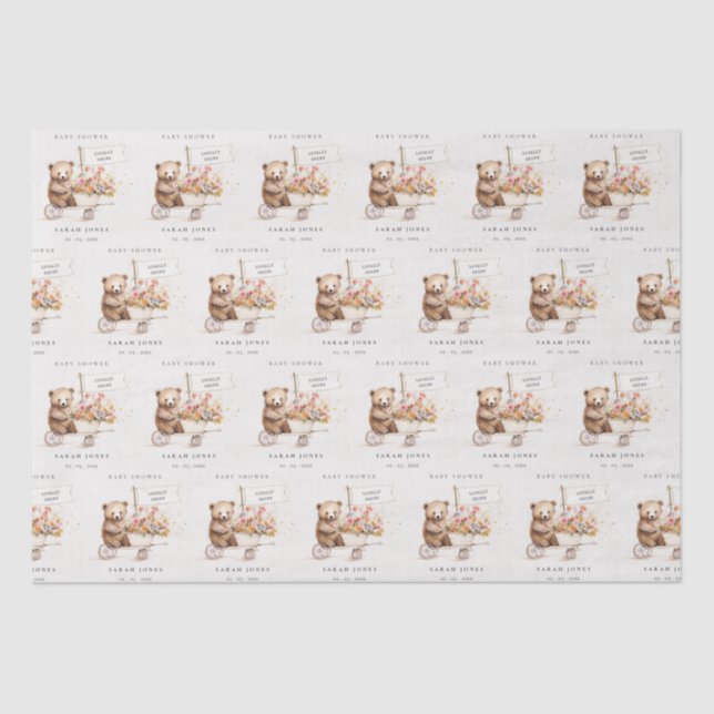 Papier Mousseline Baby shower Panier Floral Teddy Cute Localement Cu (Recto)