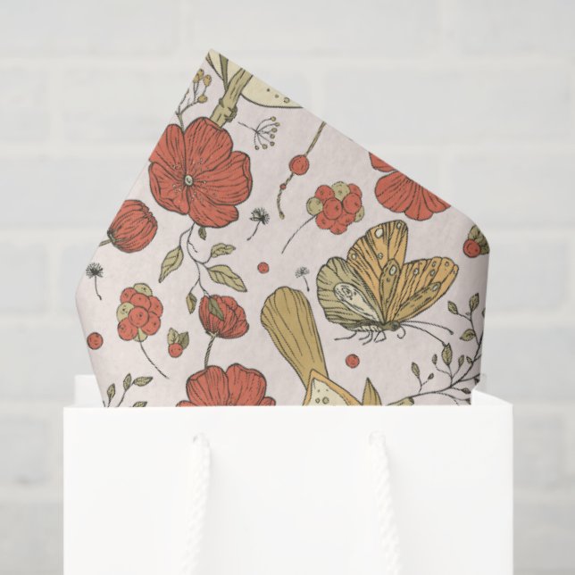 Papier Mousseline Baby shower | Papillons et fleurs poétiques Floral (Sac cadeau)
