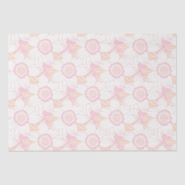 Papier Mousseline Baby shower Pastel Rose Blanc Motif Floral (Recto)