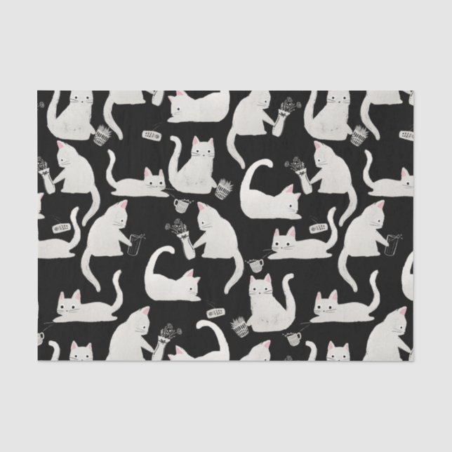 Papier Mousseline Bad Cats Knocking Stuff Over, White Cats on Black (Recto)