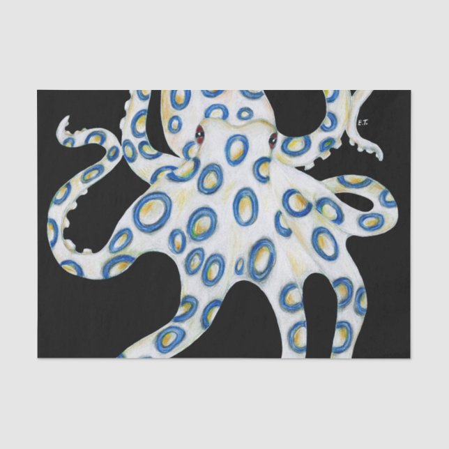 Papier Mousseline Bague bleue Octopus Tentacles noirs (Recto)